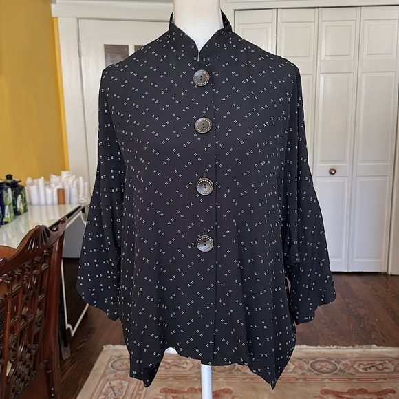 Pink Wheels Black Printed Lagenlook Japanese Style Lightweight Shirt Jacket OS - Picture 2 of 11